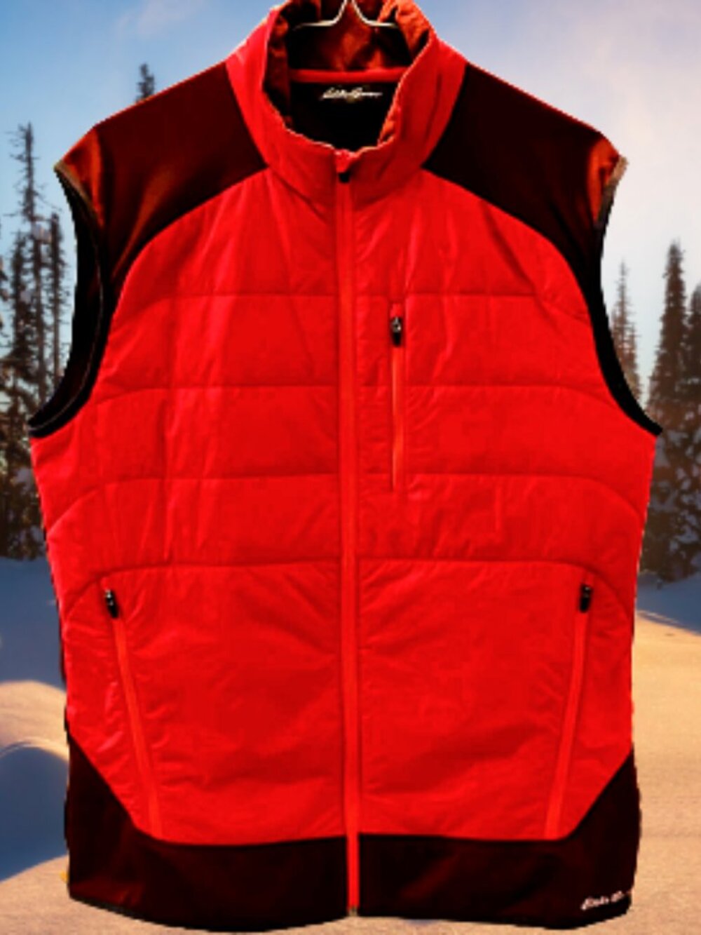 Eddie Bauer Men's Red Colorblock Quilted Puffer Sleeveless Vest/Jacket